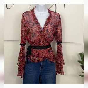 Diane Von Furstenberg Silk Wrap Blouse Madame Lipstick 100% Silk Size 6 Designer